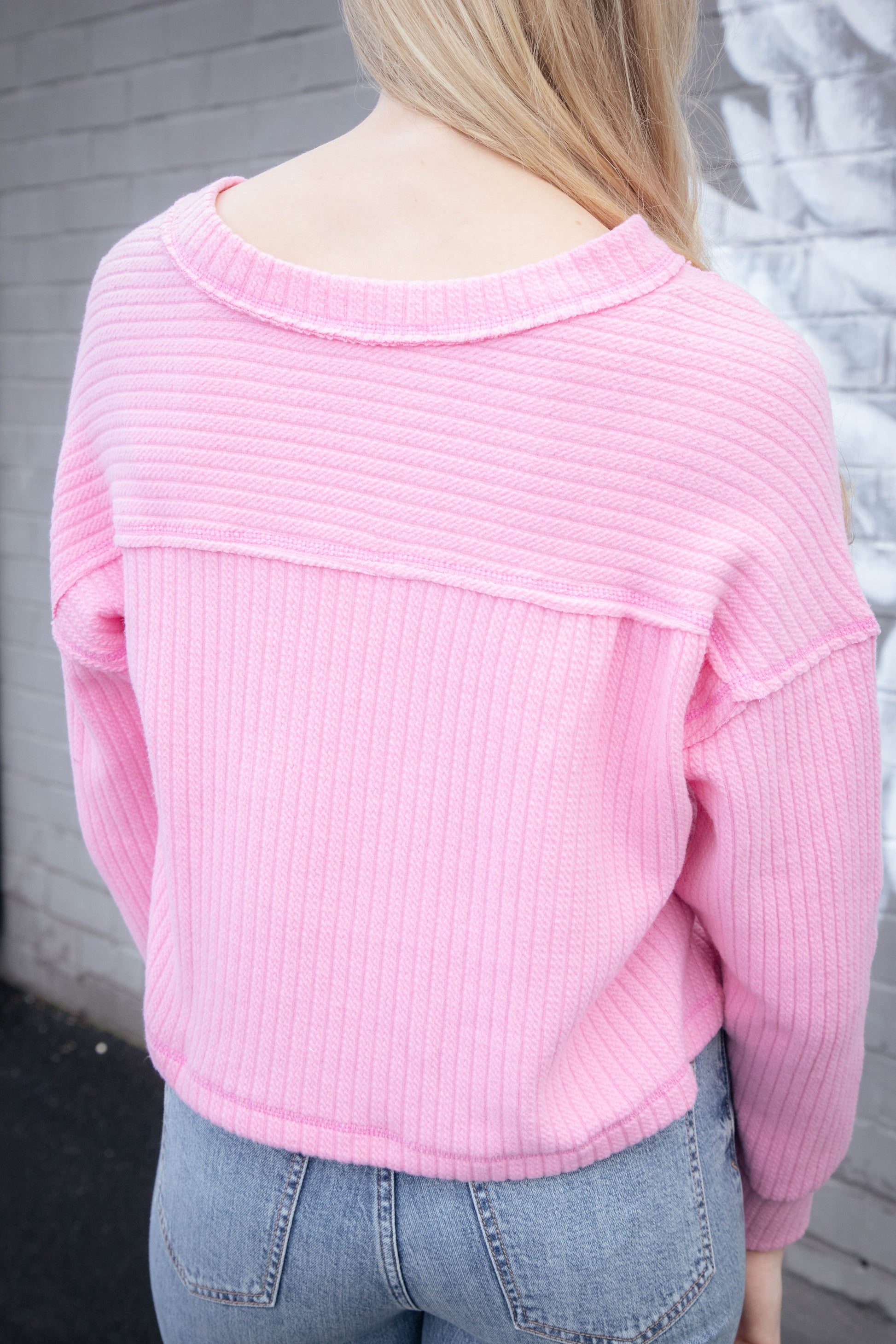  Mel Drop Shoulder Ribbed Top, Pink