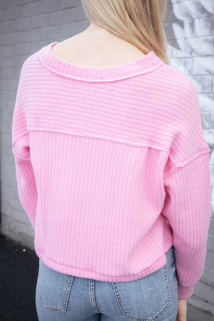  Mel Drop Shoulder Ribbed Top, Pink