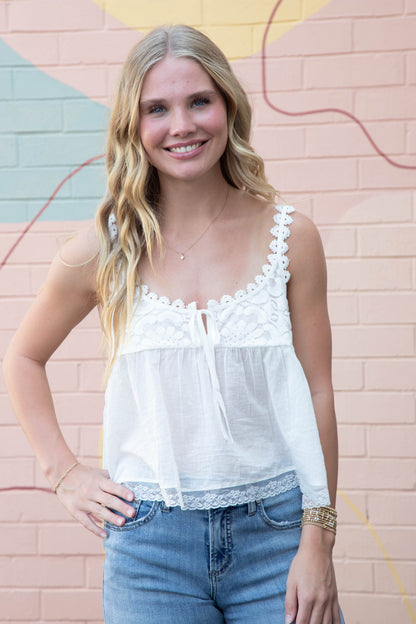 Stevie Lace Tank, Clean Ivory | Free People