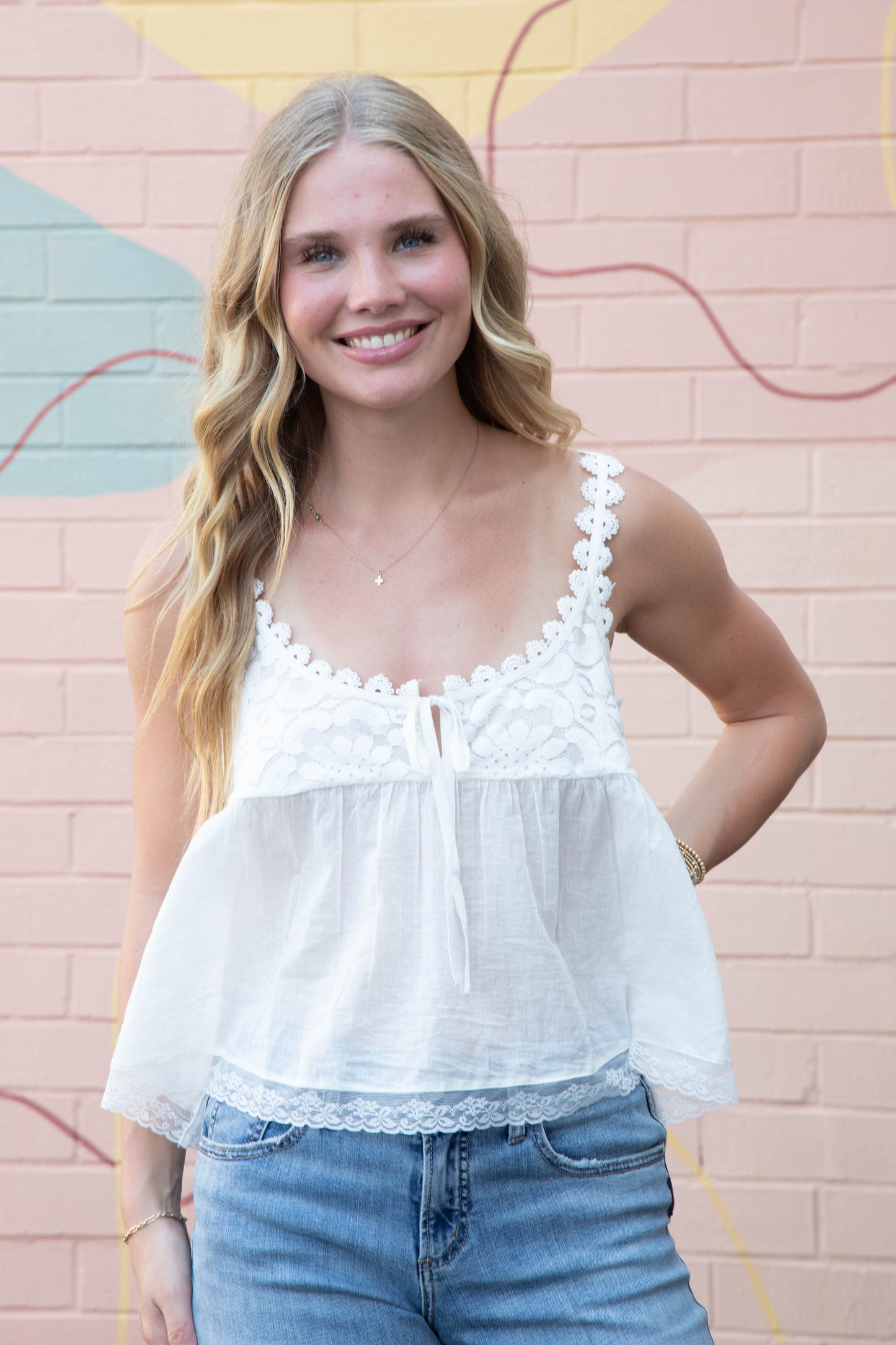  Stevie Lace Tank, Clean Ivory | Free People