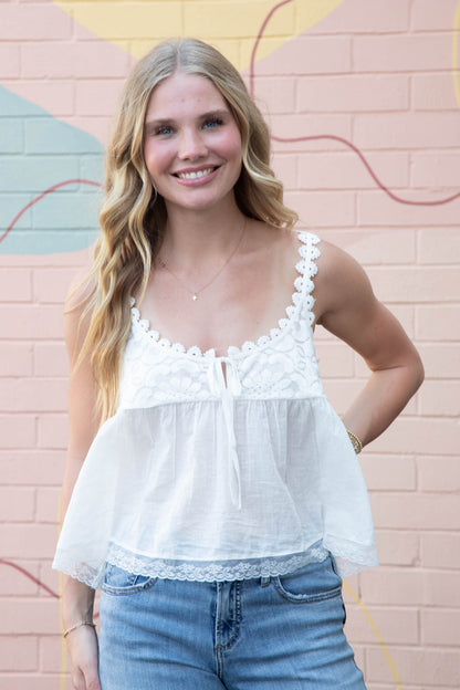  Stevie Lace Tank, Clean Ivory | Free People