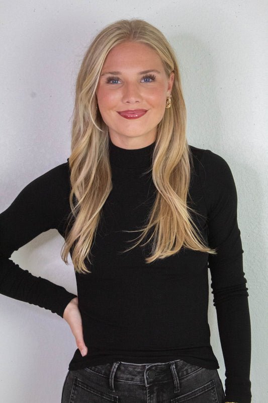 Ronan Mock Neck Top, Black | Sadie & Sage