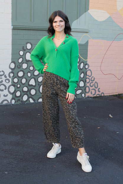  Aurelie Twill Barrel Pants, Mocha Leopard