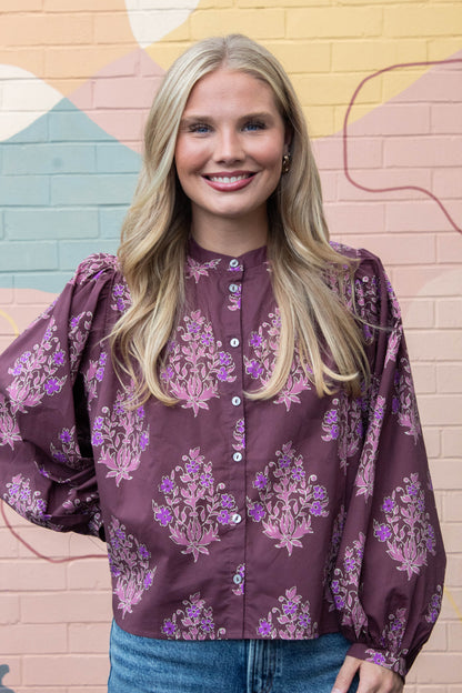  Wren Block Floral Blouse, Burgundy