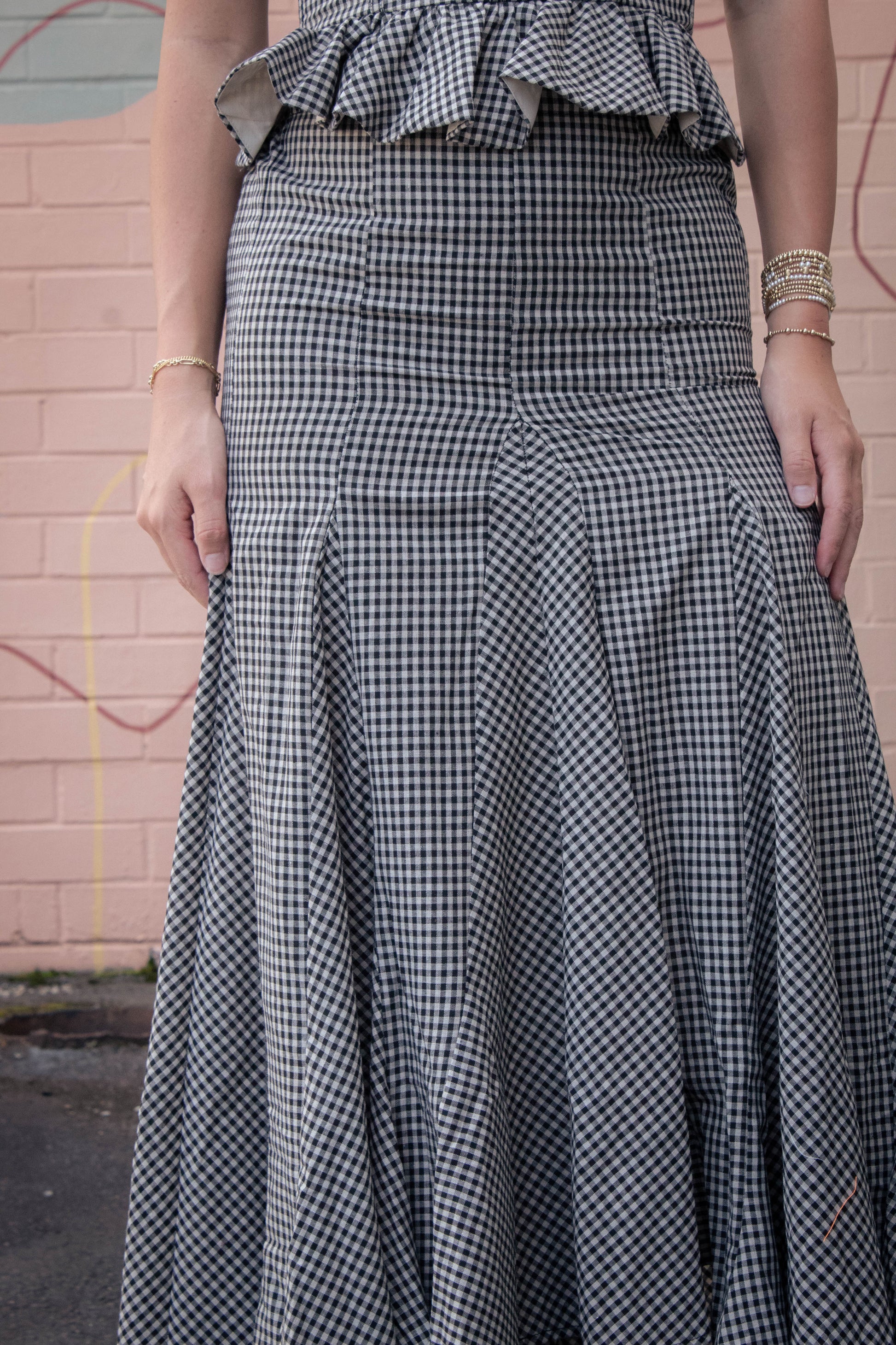  Minerva Checkered Maxi Skirt, Black Taupe