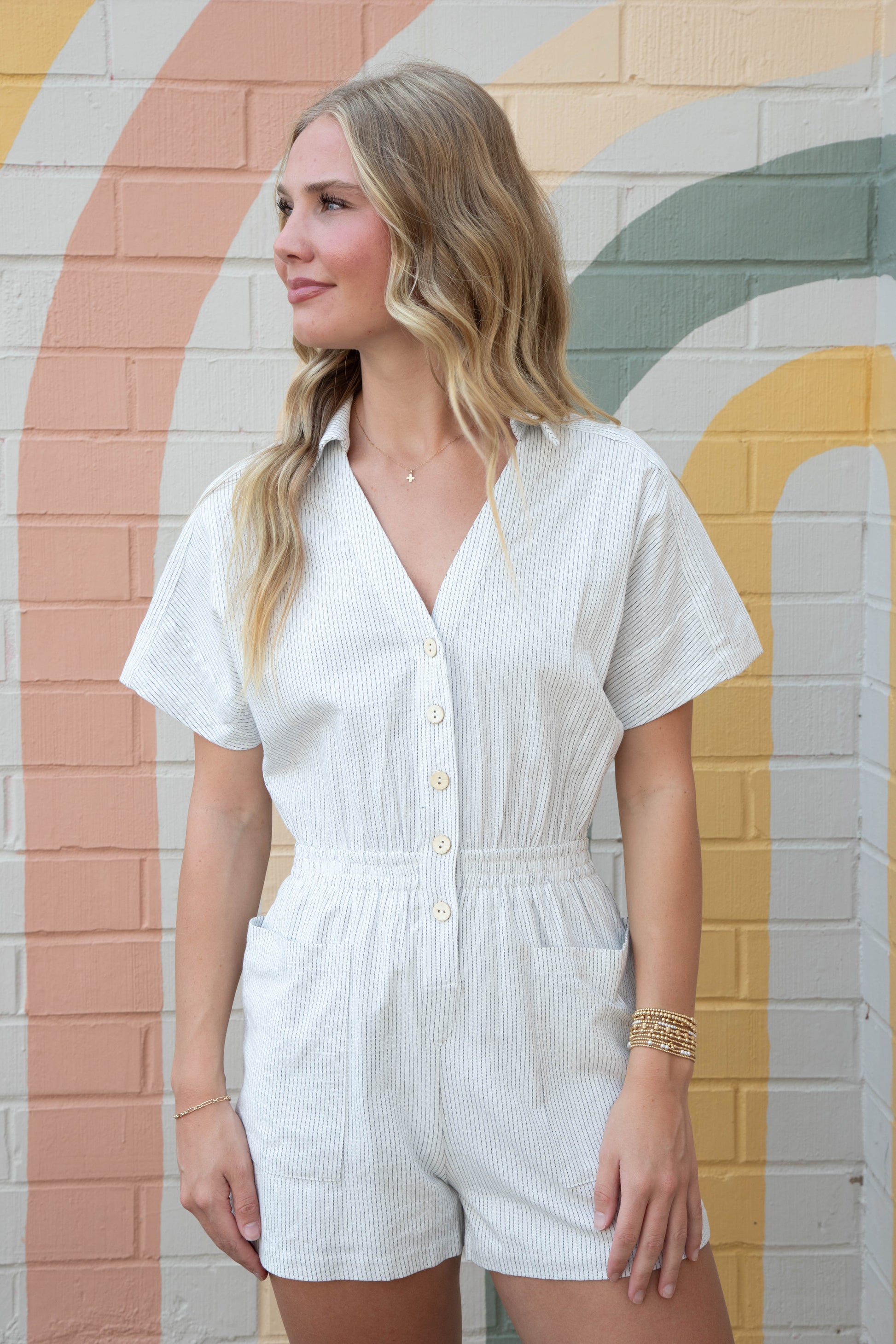  Mojave Buttoned Romper, Black Ivory | Sadie & Sage