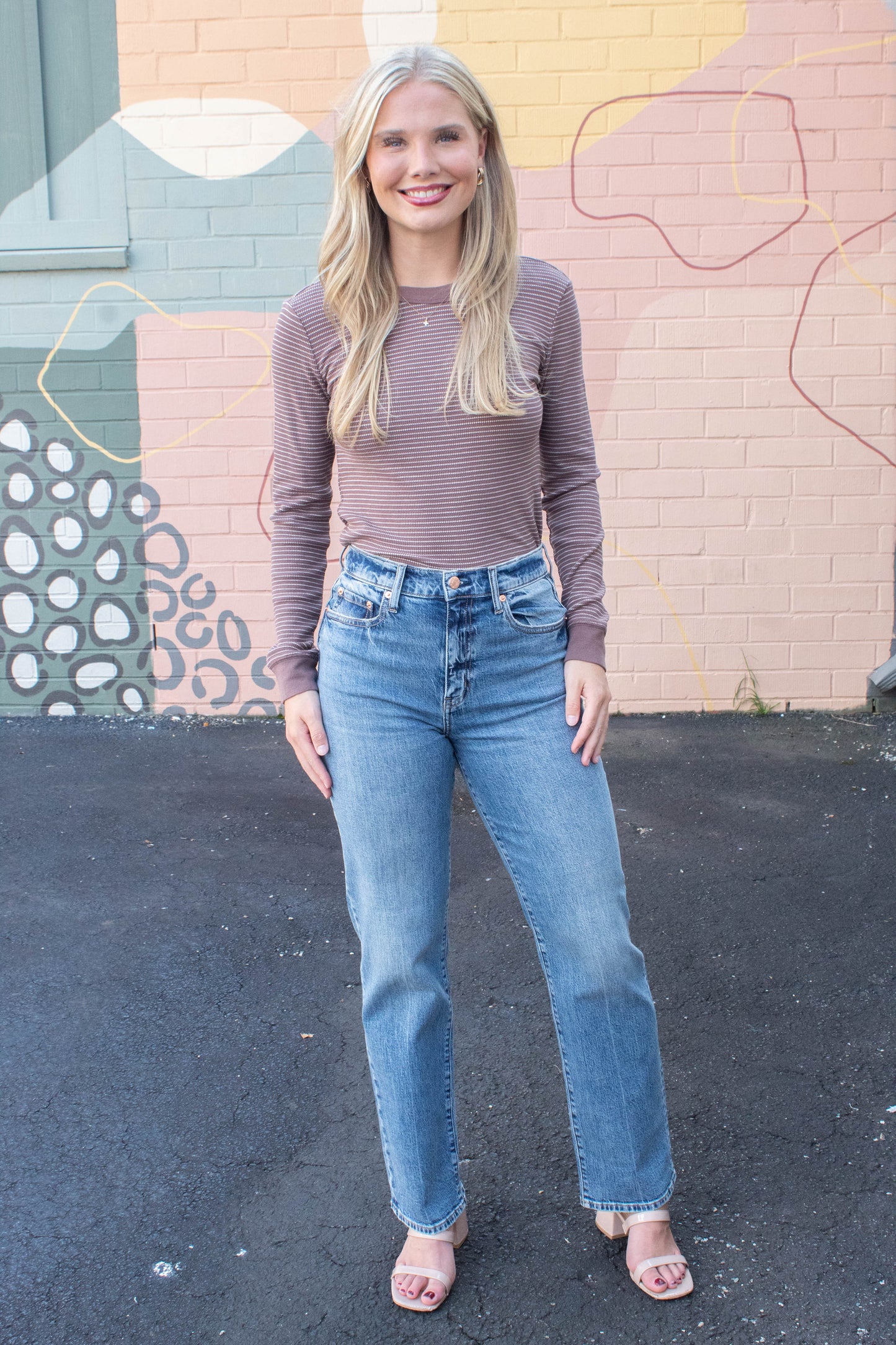 Be Cool Madelyn Stitched Thermal Top, Brown