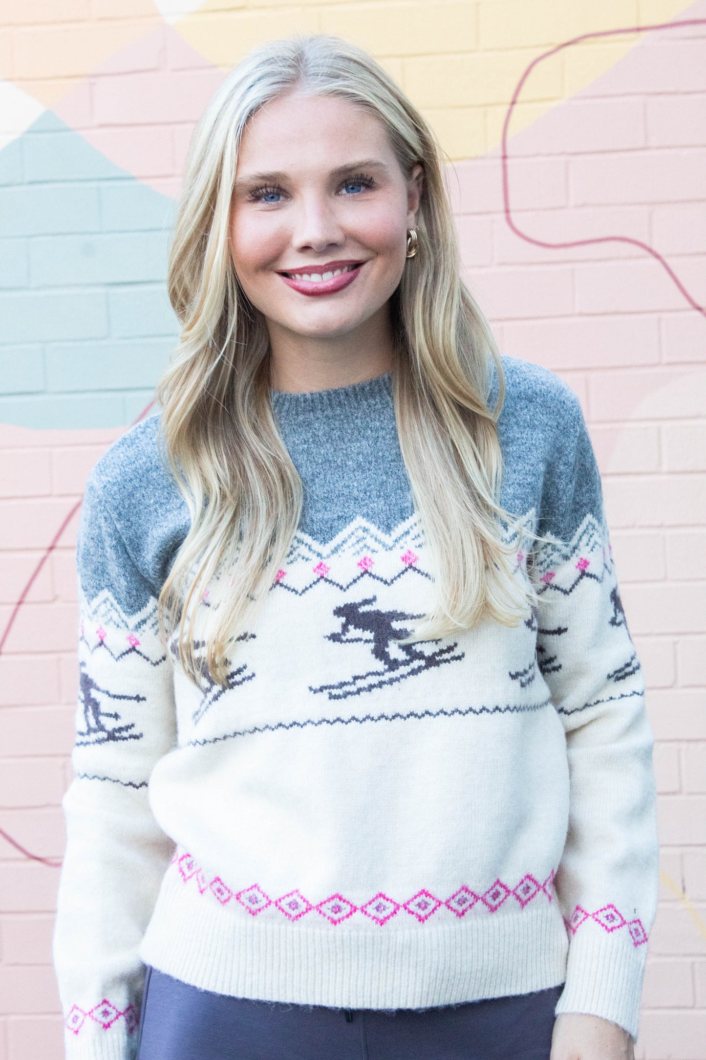  Gunhild Ski Print Sweater, Grey | RD Style