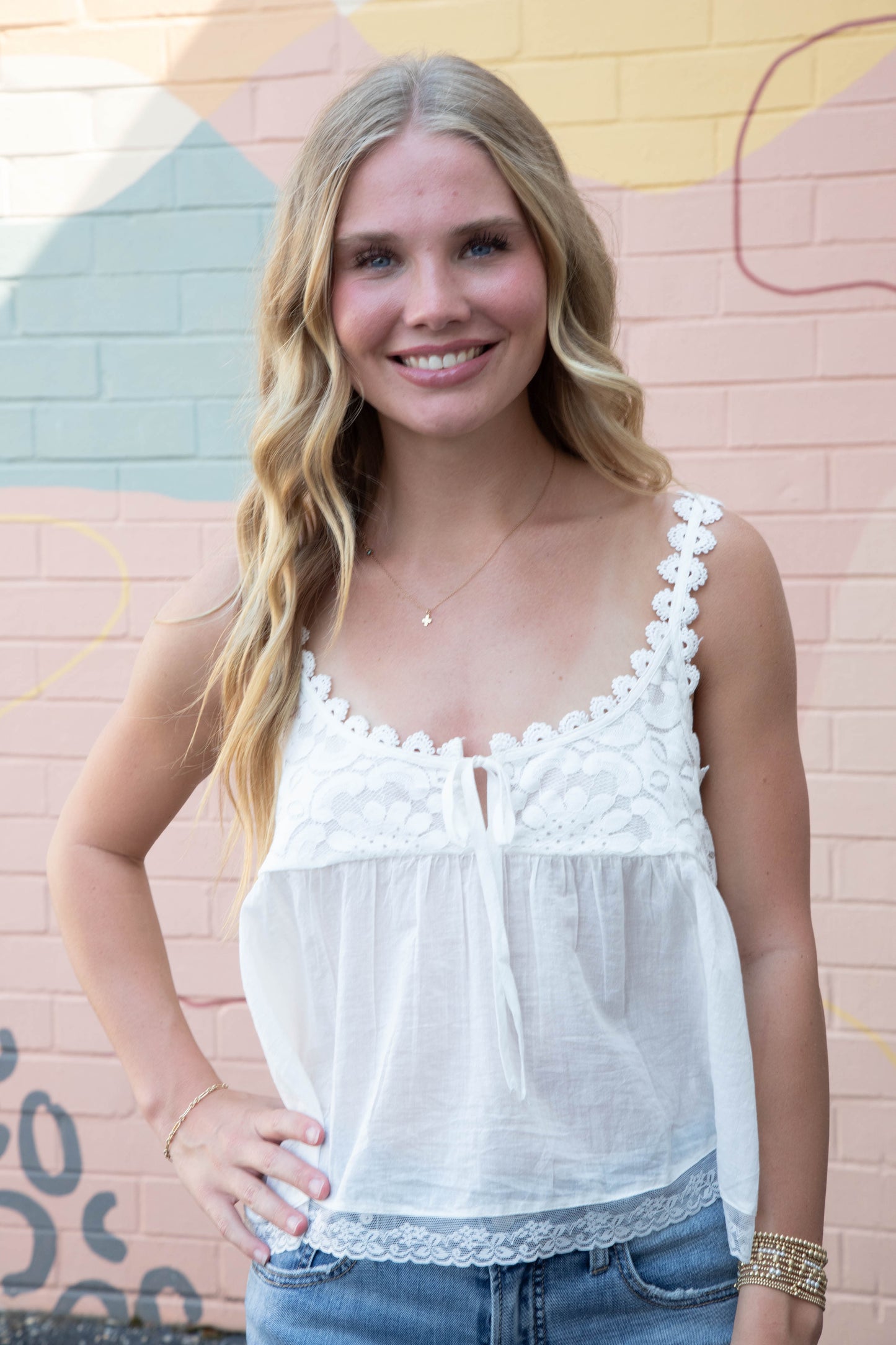  Stevie Lace Tank, Clean Ivory | Free People