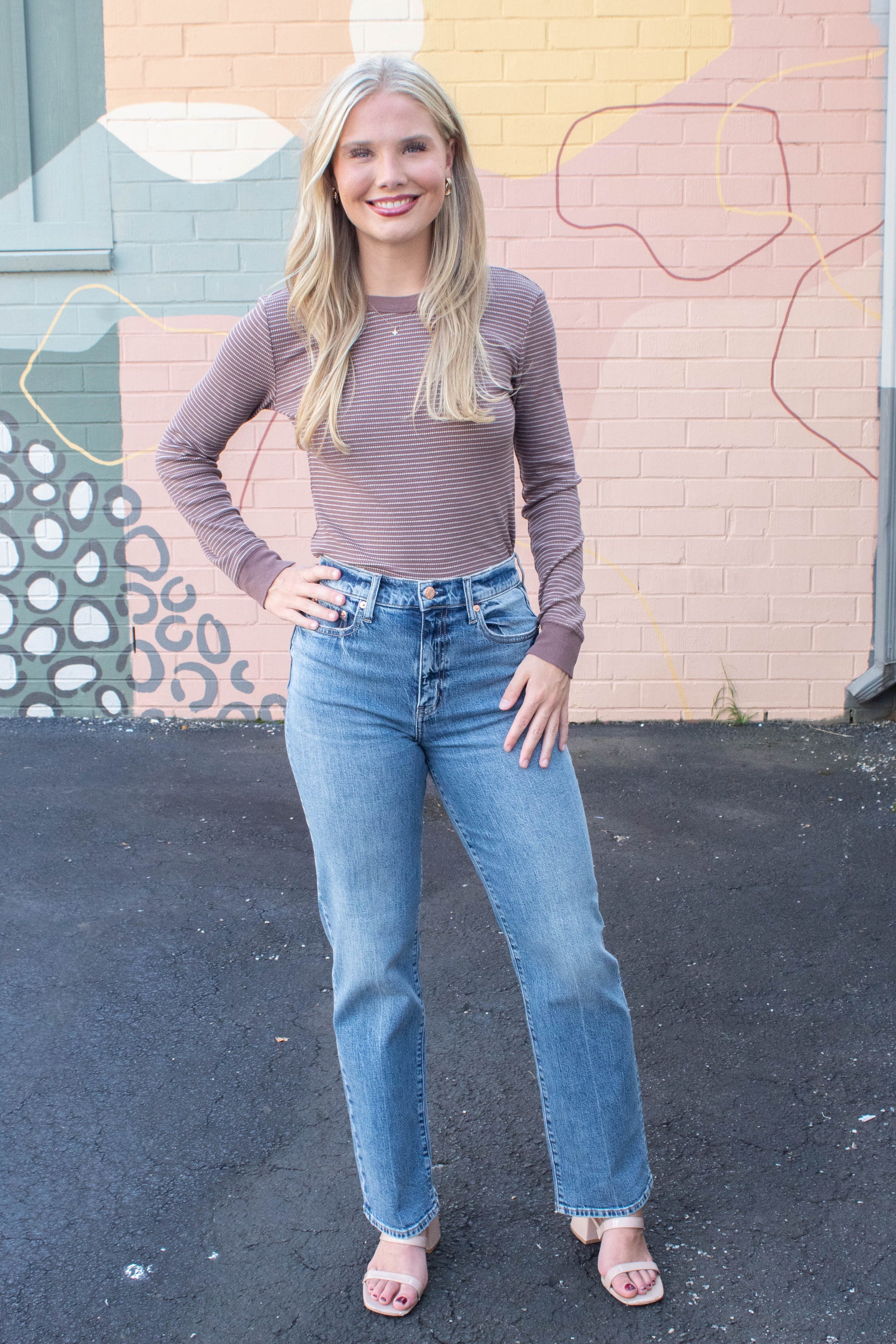Be Cool Madelyn Stitched Thermal Top, Brown