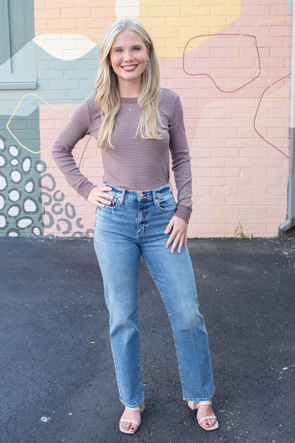 Be Cool Madelyn Stitched Thermal Top, Brown