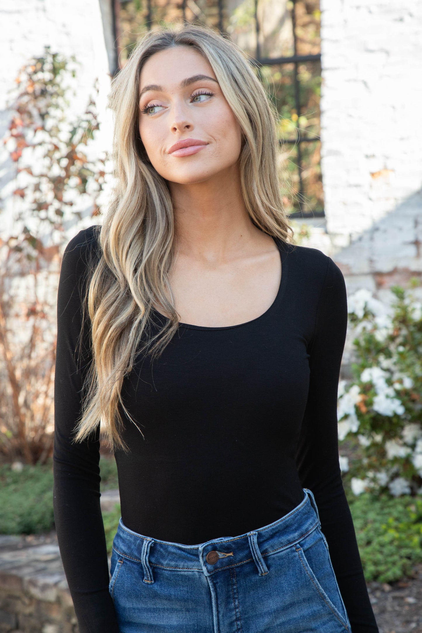  Carolyn Scoop Neck Bodysuit, Black