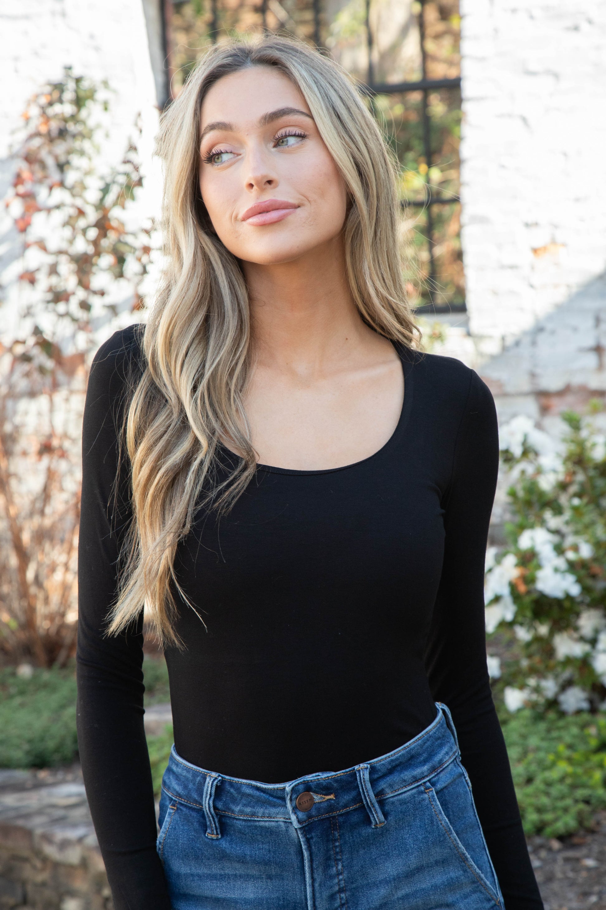  Carolyn Scoop Neck Bodysuit, Black