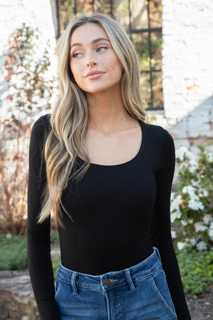  Carolyn Scoop Neck Bodysuit, Black