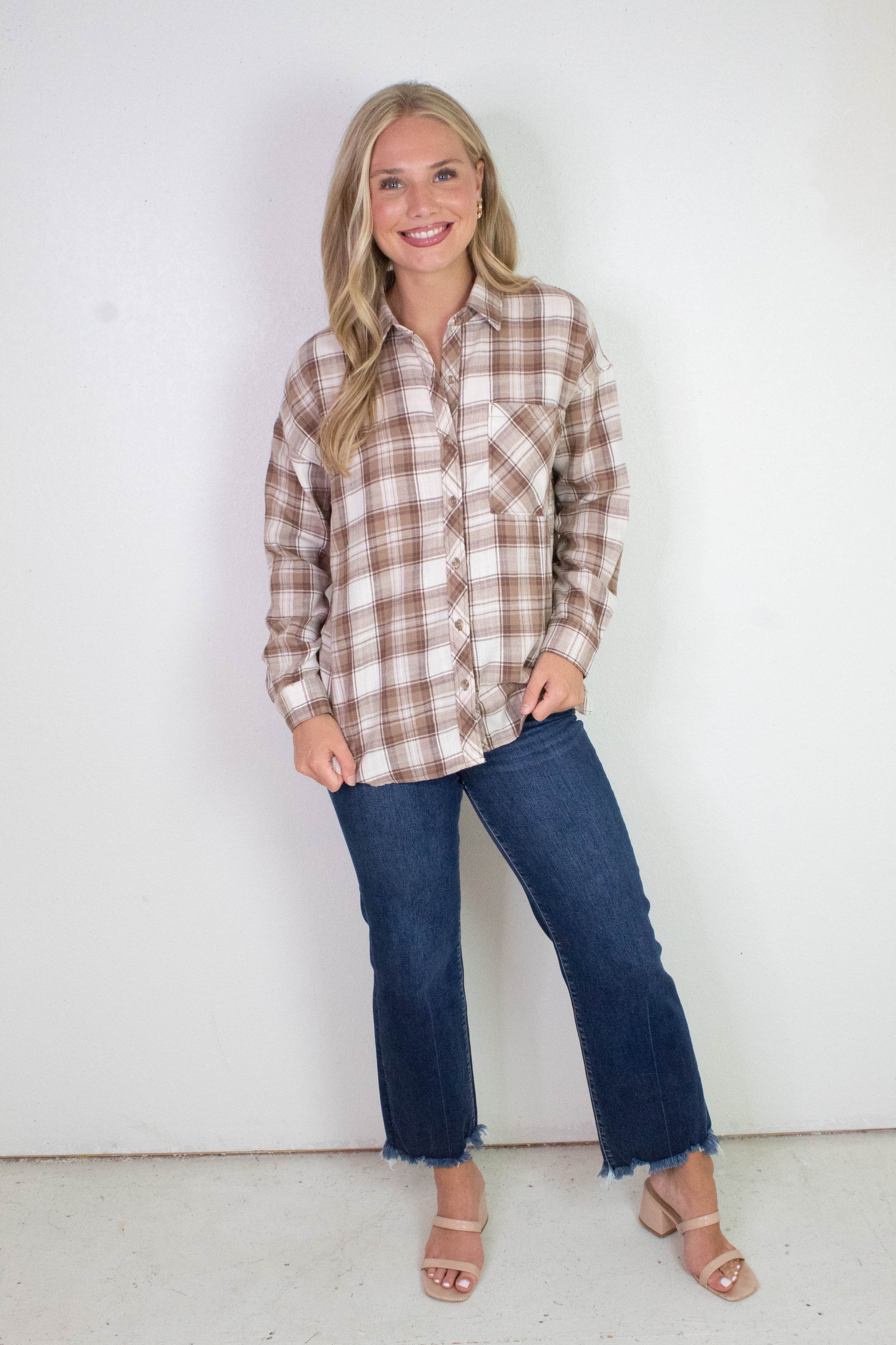 Be Cool Monroe Brown Plaid Flannel Shirt, Mocha