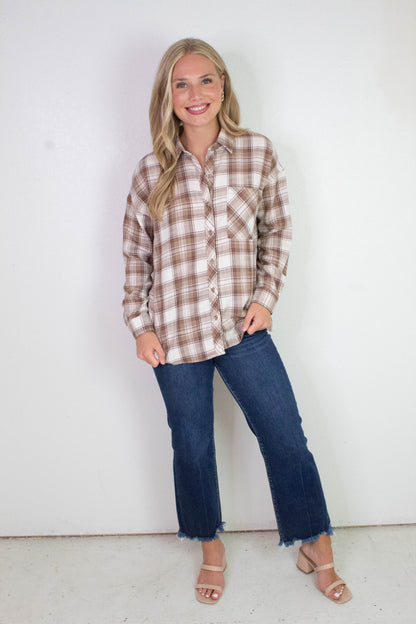 Be Cool Monroe Brown Plaid Flannel Shirt, Mocha