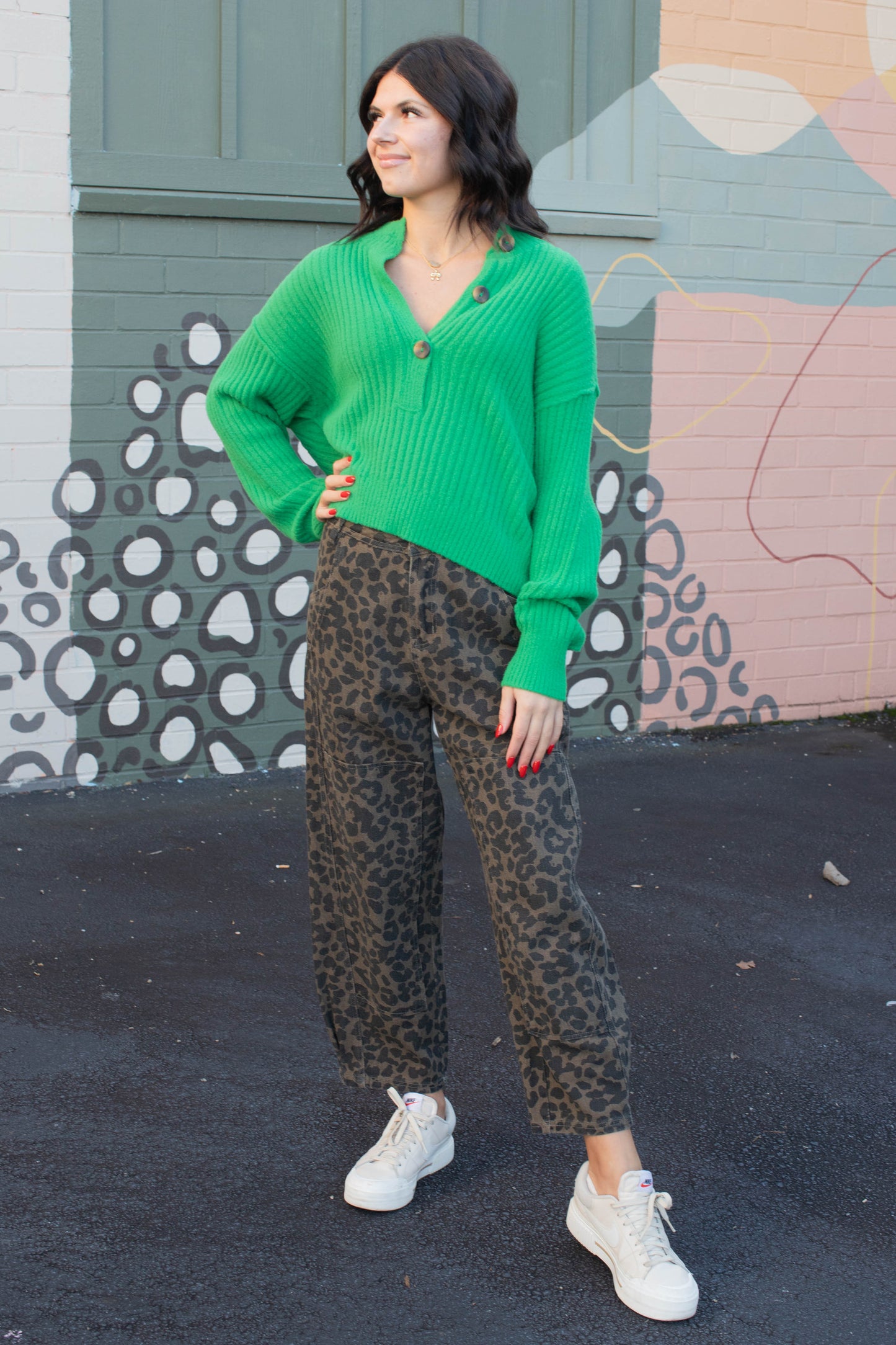 Aurelie Twill Barrel Pants, Mocha Leopard