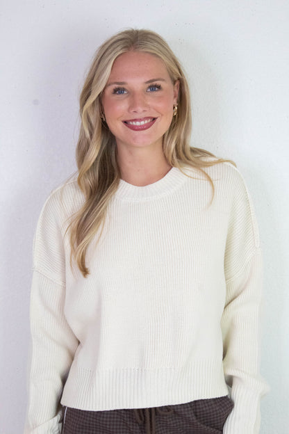  Camila Round Neck Cropped Sweater, Cream