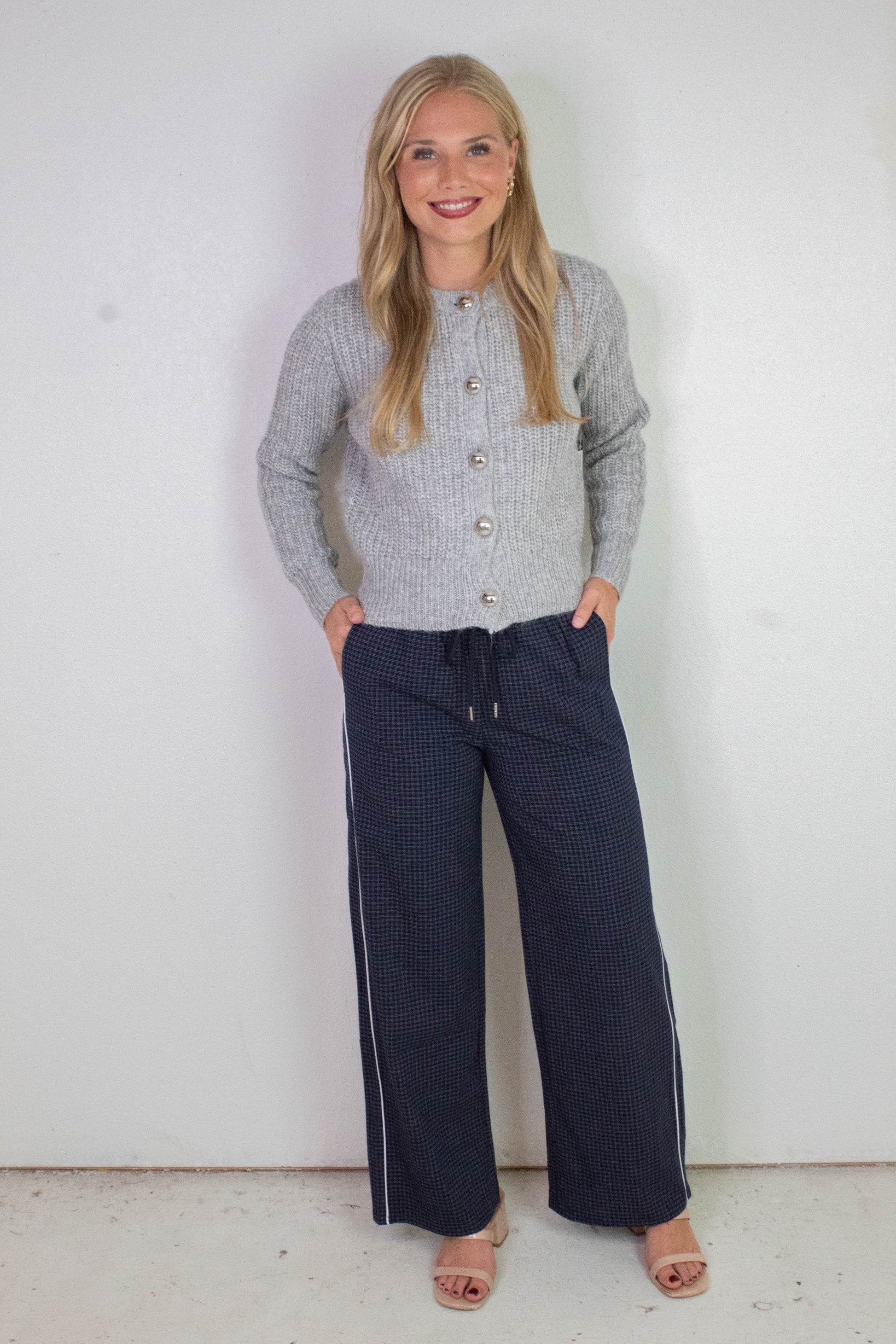  Letrice Silver Button Cardigan, Silver Grey Melange | RD Style