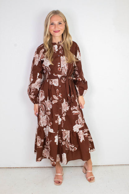  Monroe Floral Belted Maxi Dress, Brown