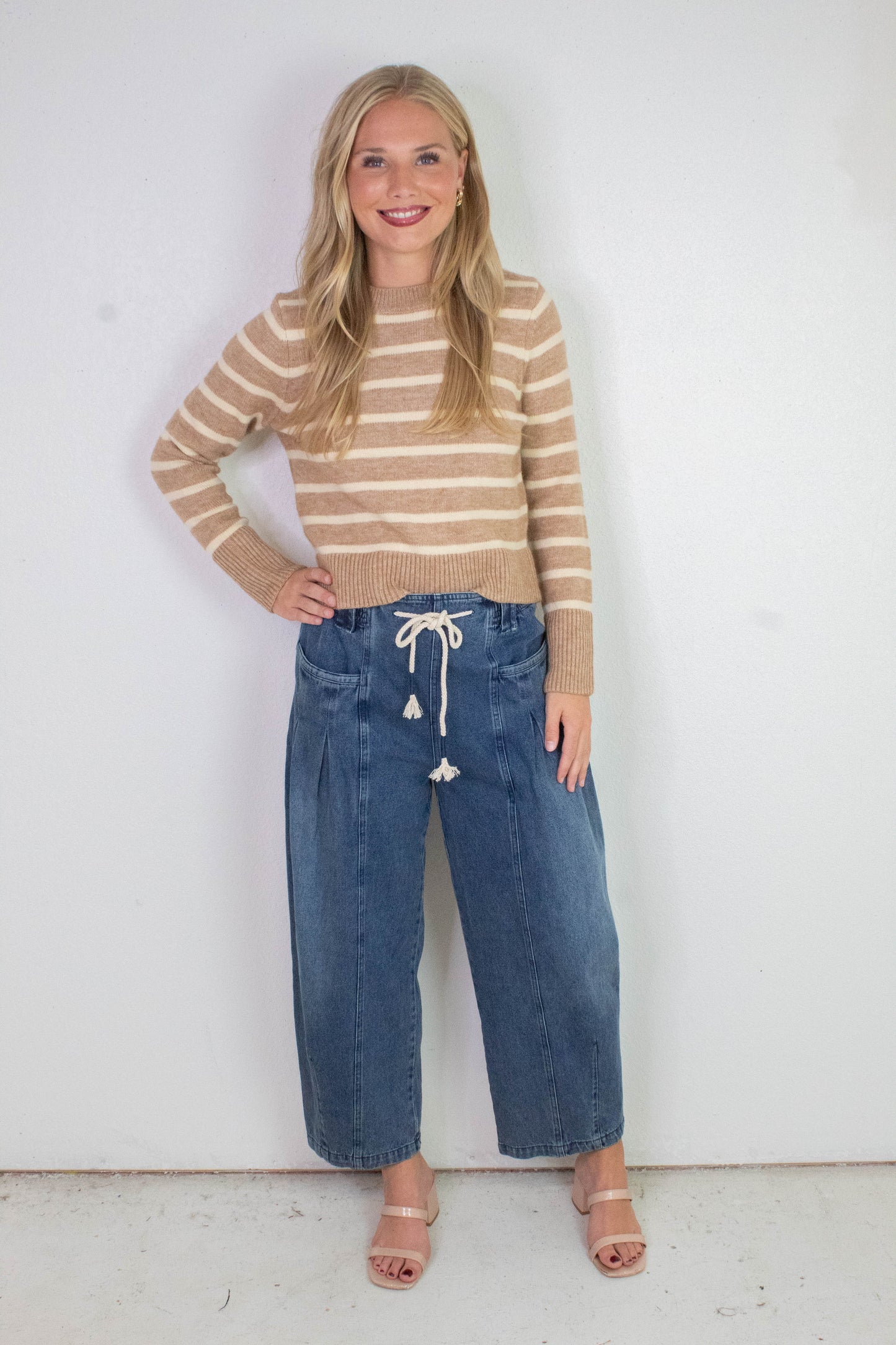  Sheri Striped Sweater, Taupe Cream | Sadie & Sage