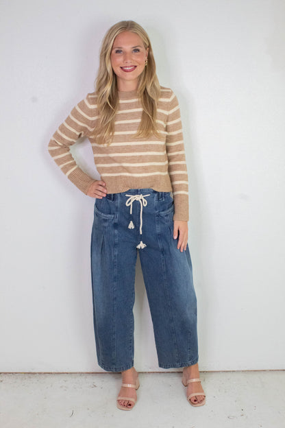  Sheri Striped Sweater, Taupe Cream | Sadie & Sage