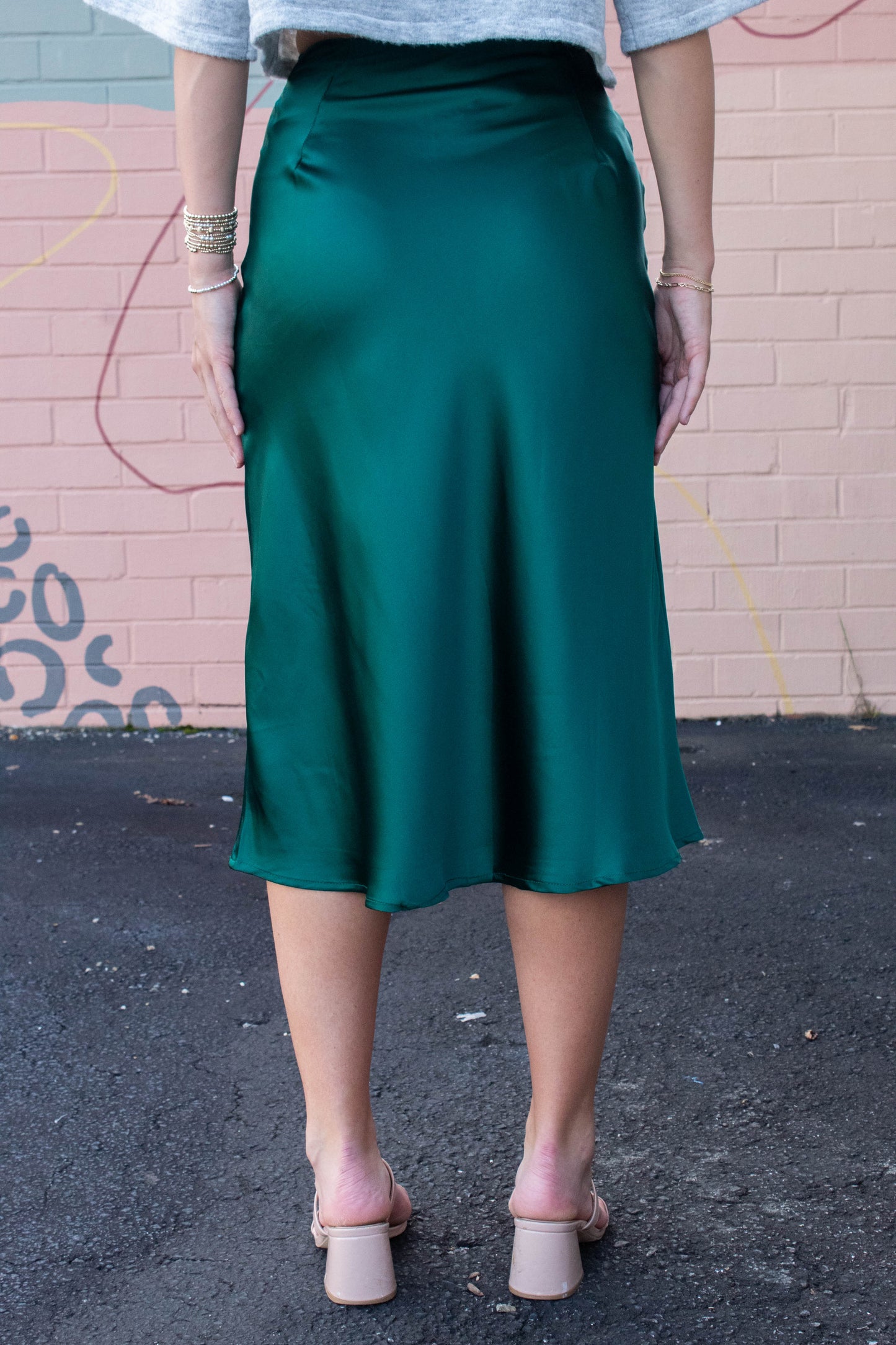  Stevie Satin Bias Midi Skirt, Sea Green