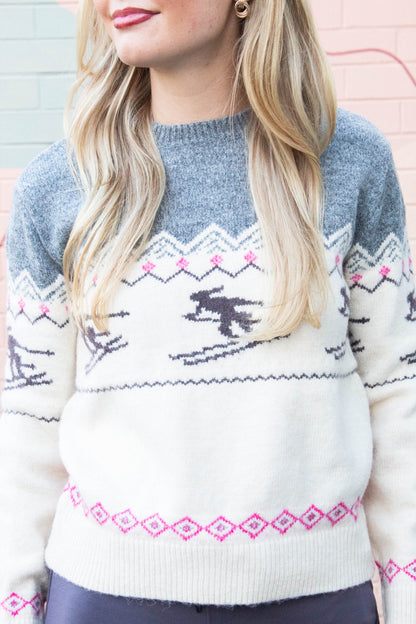  Gunhild Ski Print Sweater, Grey | RD Style