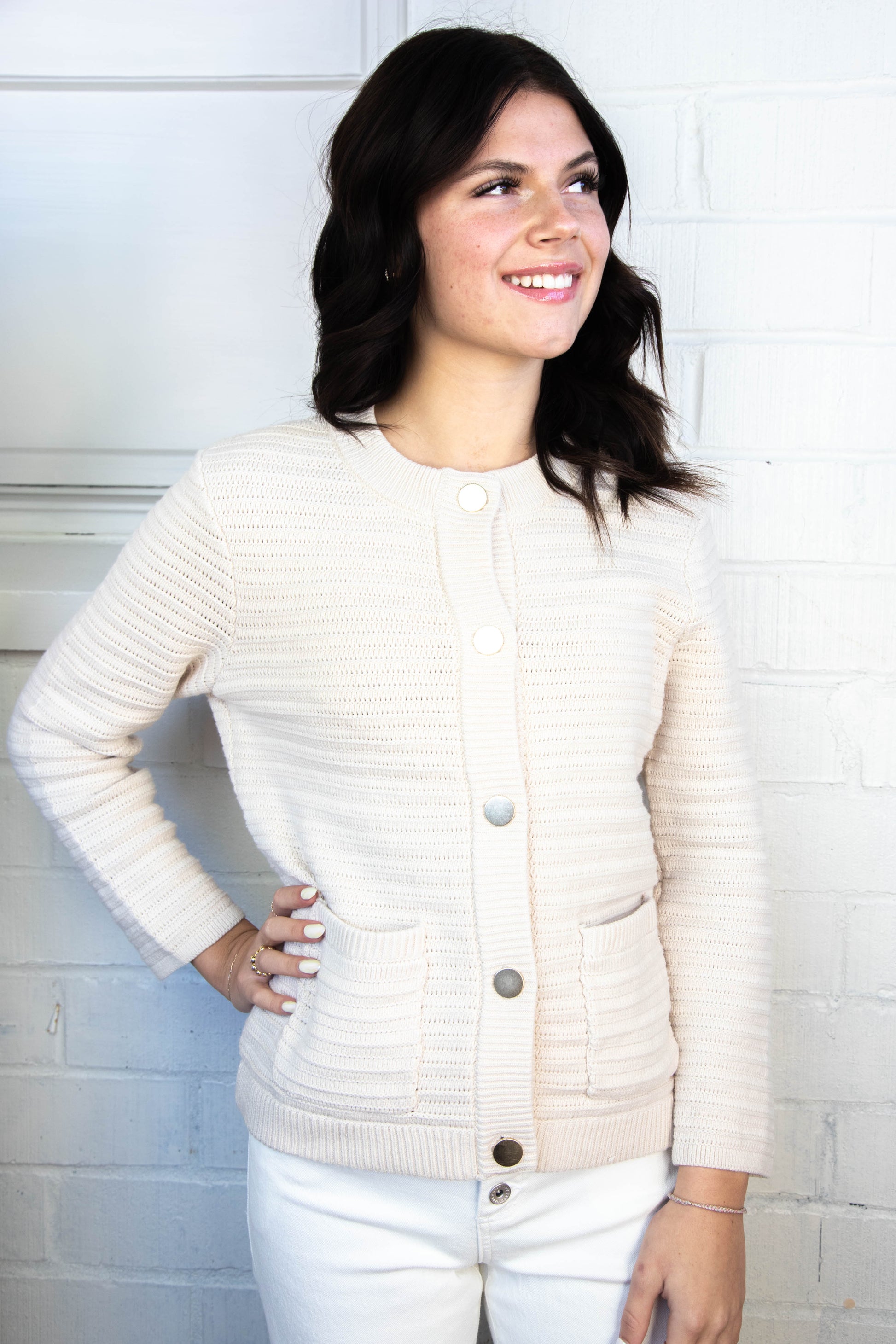  Rae Pointelle Knitted Jacket, Oat | Sanctuary