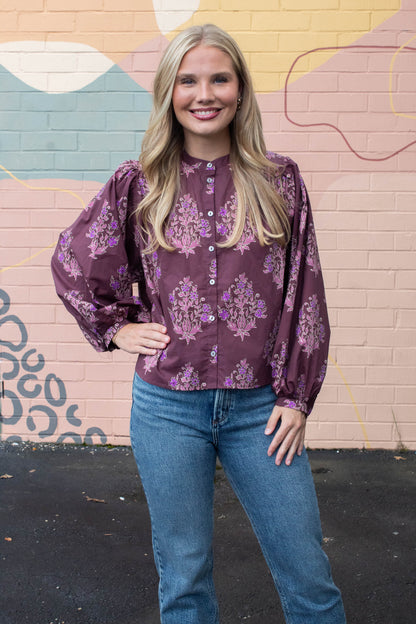  Wren Block Floral Blouse, Burgundy