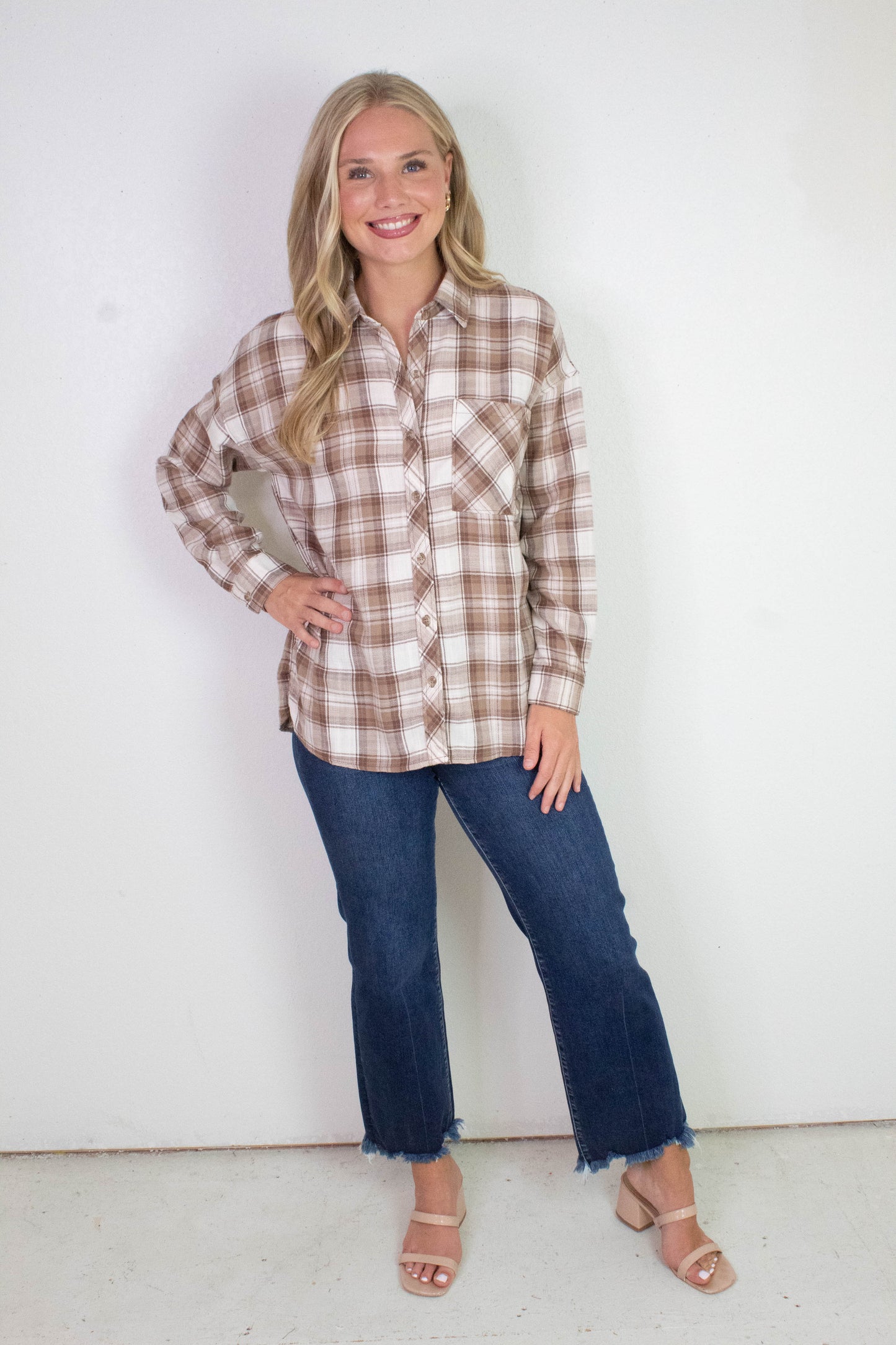 Be Cool Monroe Brown Plaid Flannel Shirt, Mocha