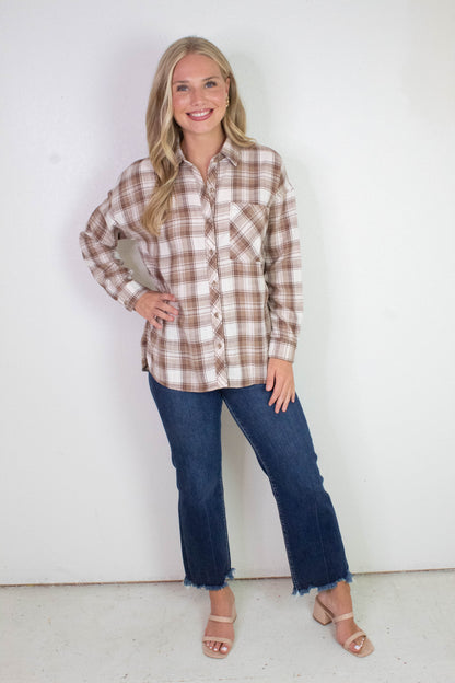 Be Cool Monroe Brown Plaid Flannel Shirt, Mocha