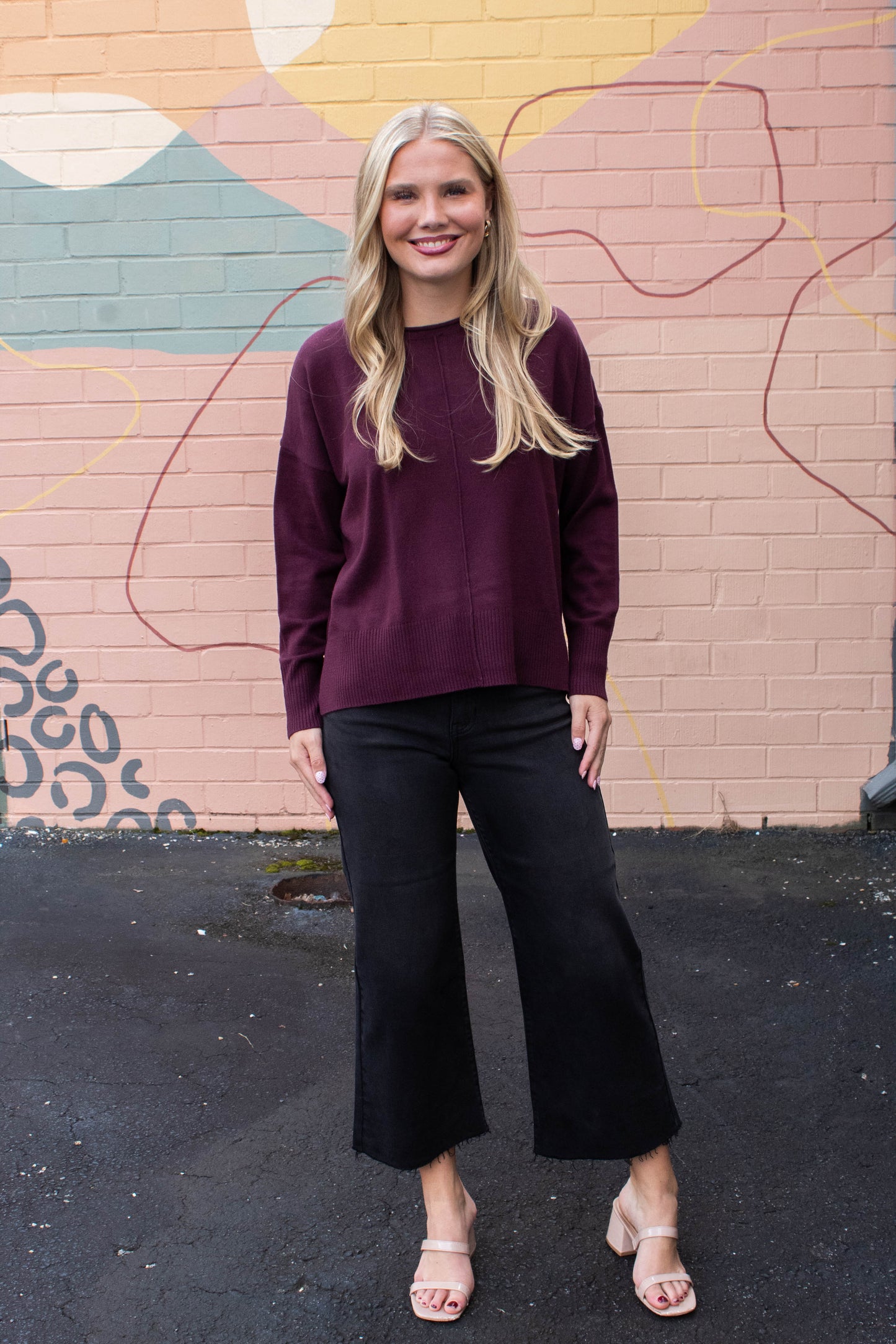  Kenzie Roll Neck Seam Front Sweater, Dark Cherry