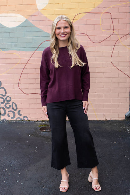  Kenzie Roll Neck Seam Front Sweater, Dark Cherry