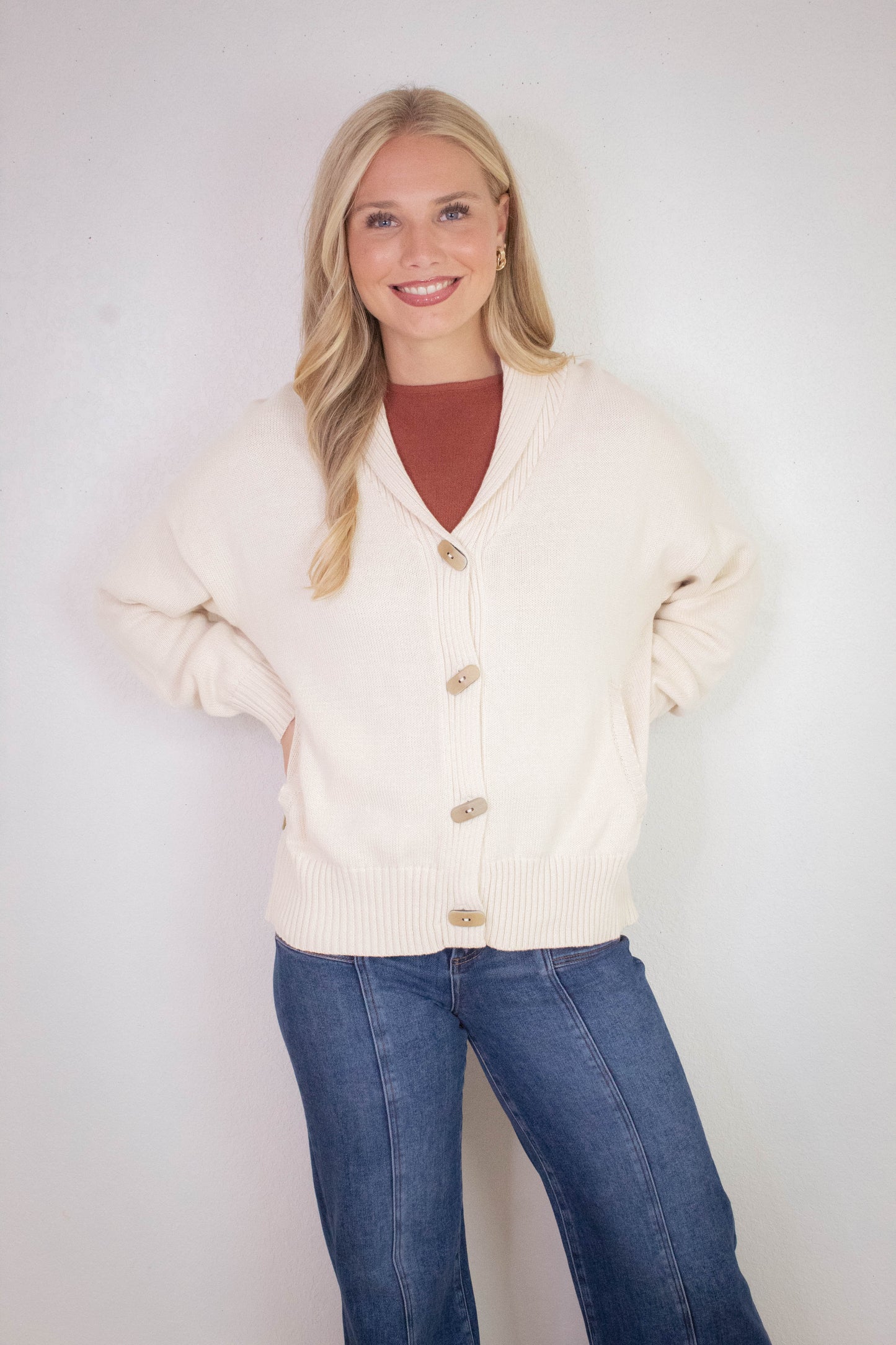  Lila Camp Jacquard Toggle Cardigan, Oatmeal