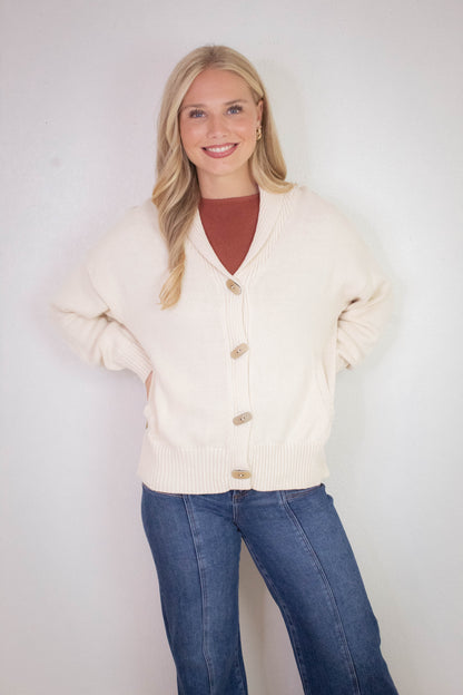  Lila Camp Jacquard Toggle Cardigan, Oatmeal