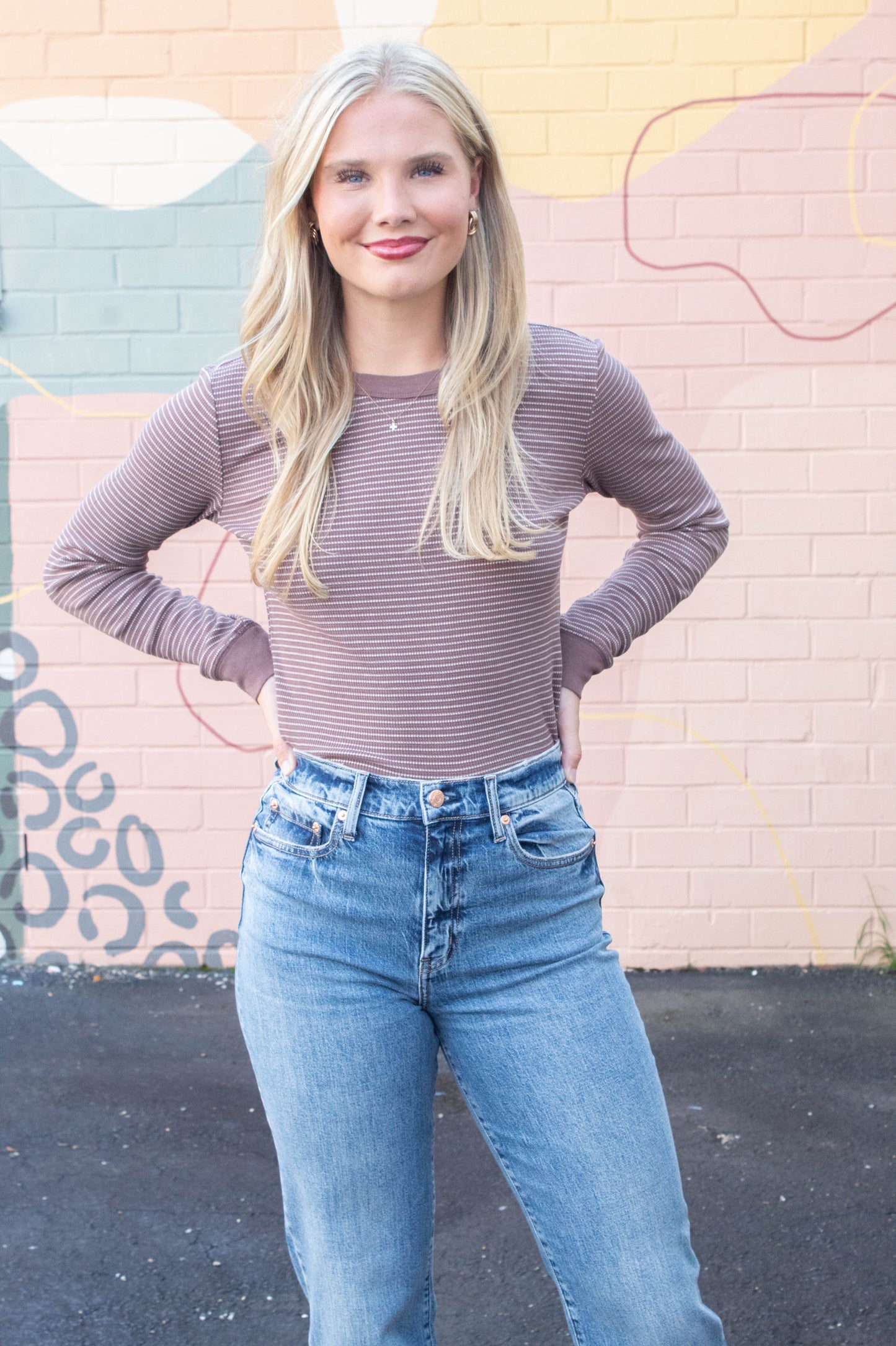 Be Cool Madelyn Stitched Thermal Top, Brown