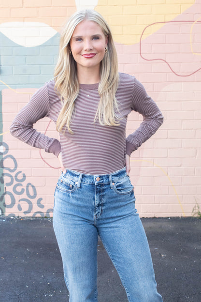 Be Cool Madelyn Stitched Thermal Top, Brown