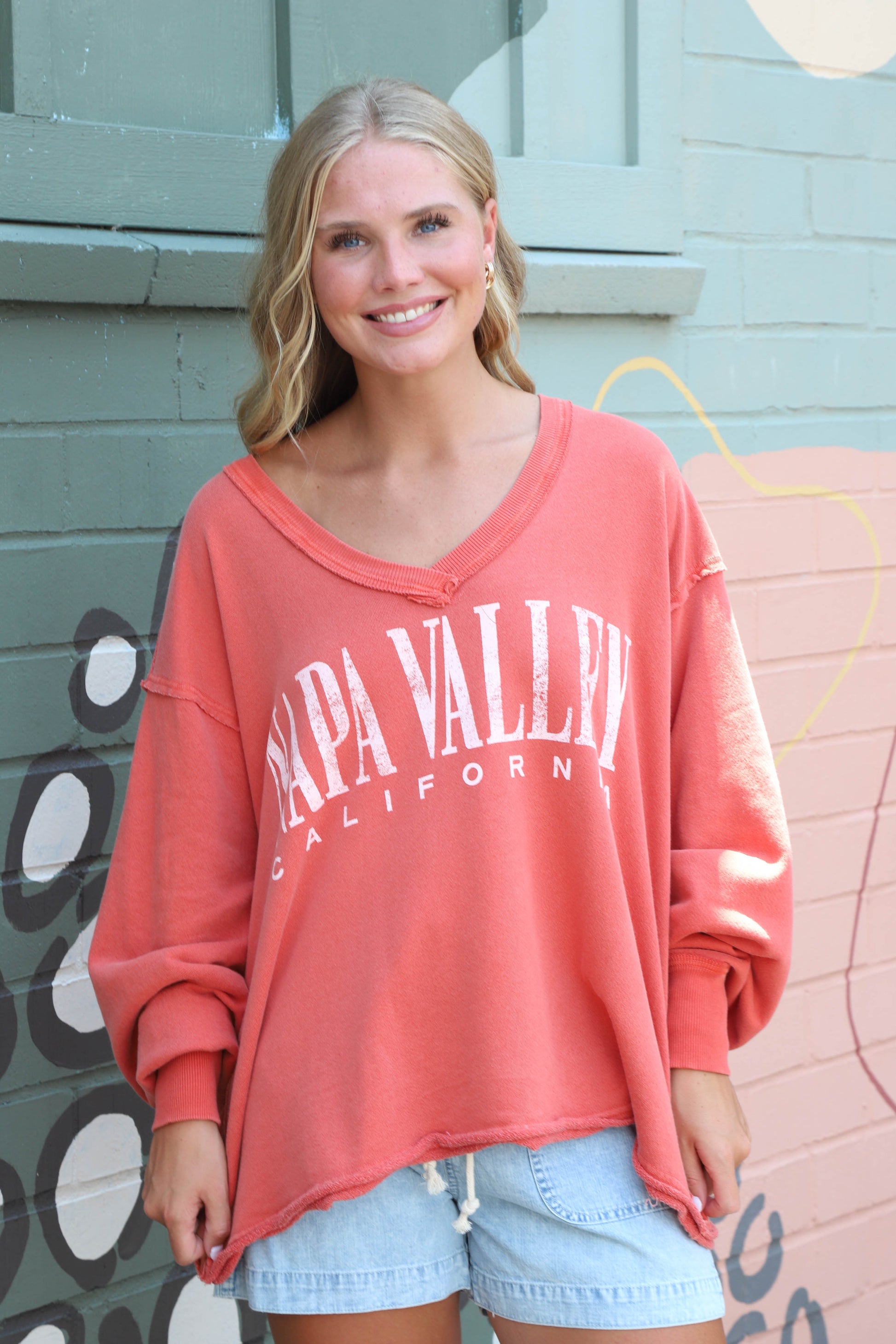  Venice V-Neck Graphic Sweatshirt, Rose Sienna Combo | Free People