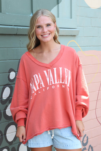  Venice V-Neck Graphic Sweatshirt, Rose Sienna Combo | Free People