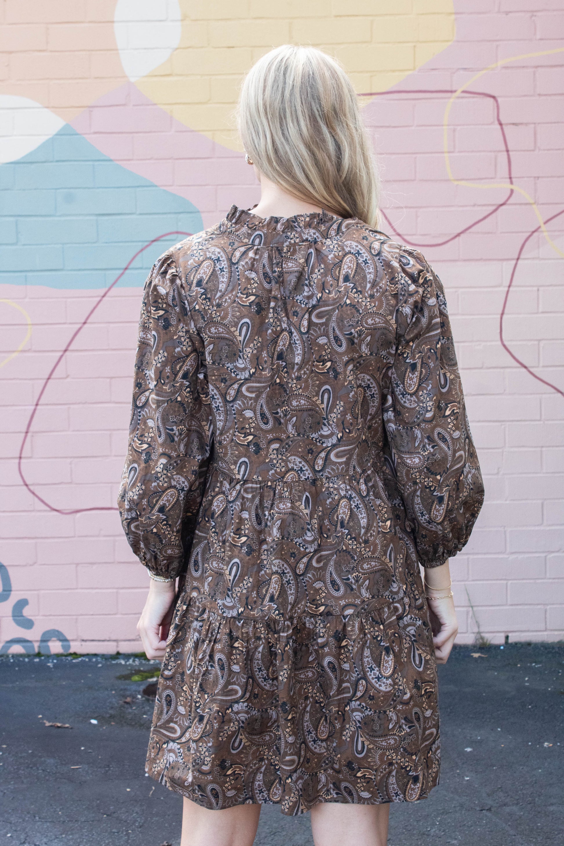  Adaline Paisley Print Mini Dress, Brown