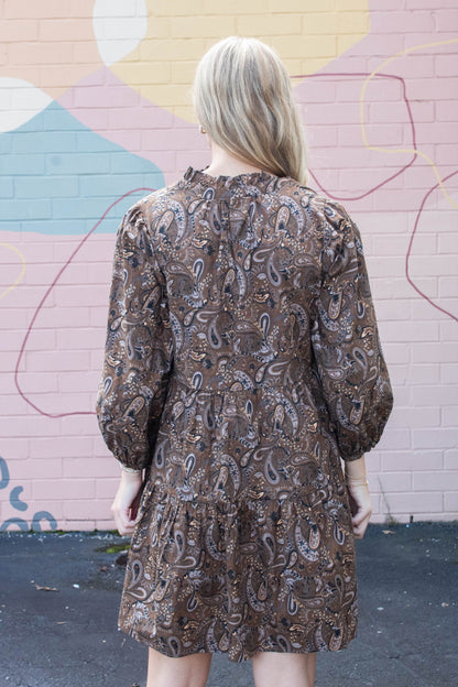  Adaline Paisley Print Mini Dress, Brown
