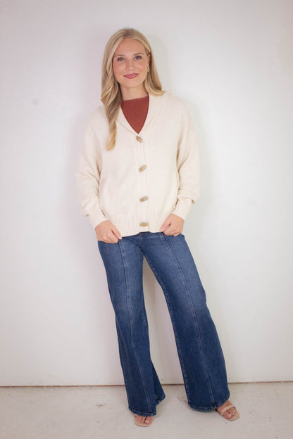  Lila Camp Jacquard Toggle Cardigan, Oatmeal