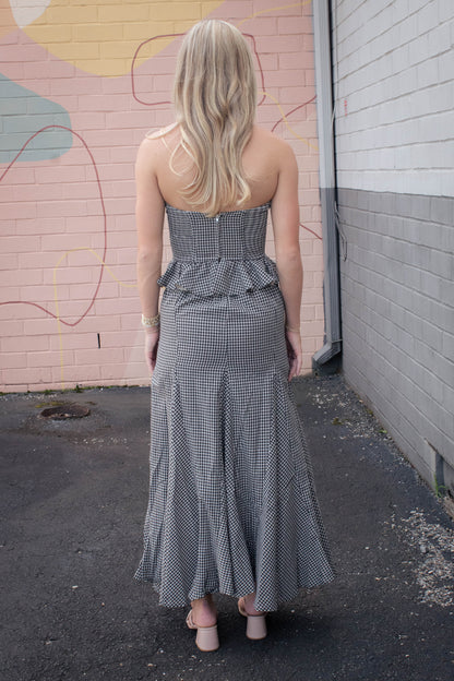  Minerva Checkered Maxi Skirt, Black Taupe