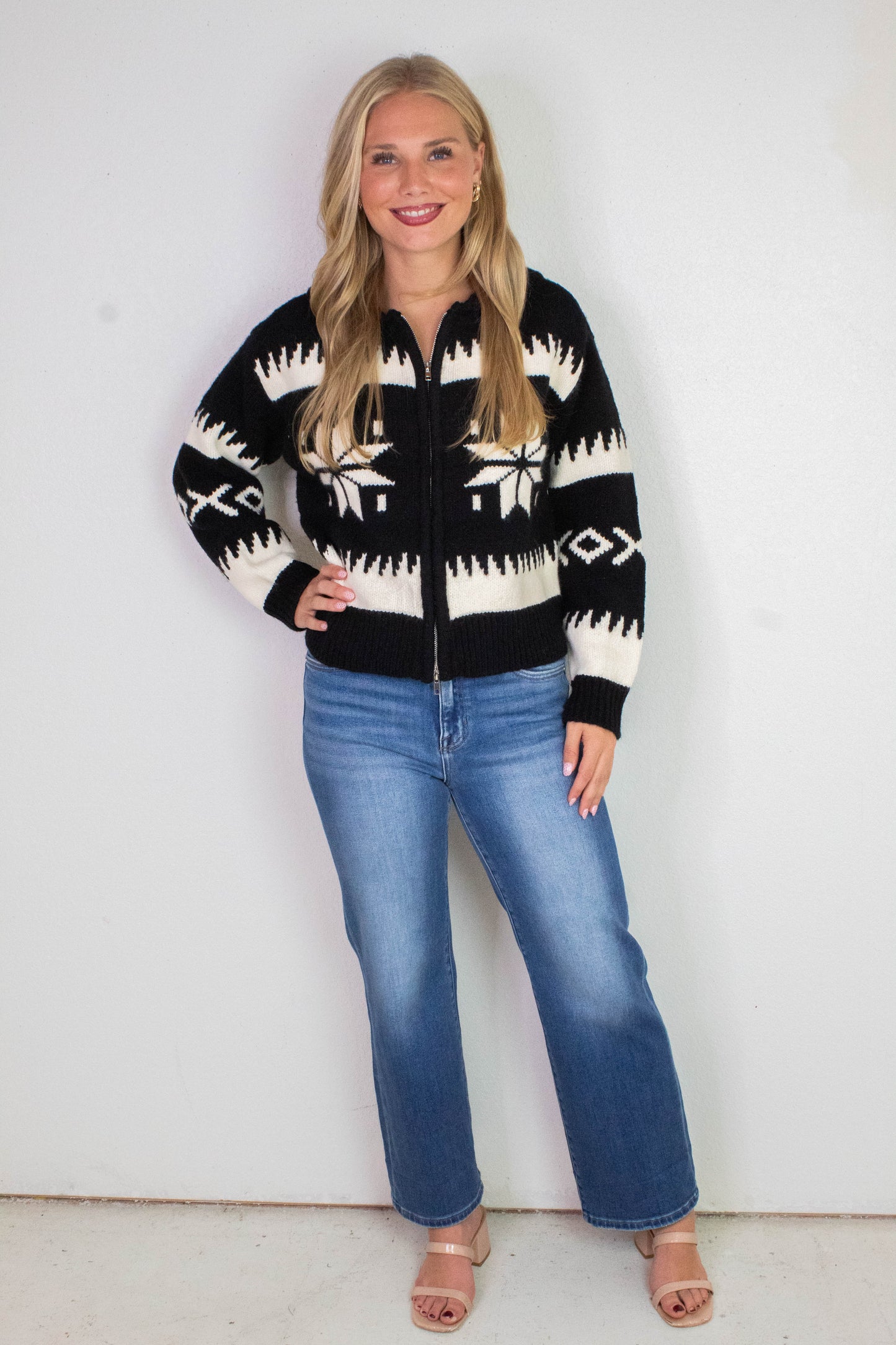  Audovera Shawl Neck Cardigan, Black Cream | RD Style
