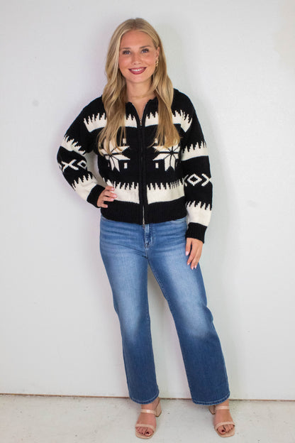  Audovera Shawl Neck Cardigan, Black Cream | RD Style