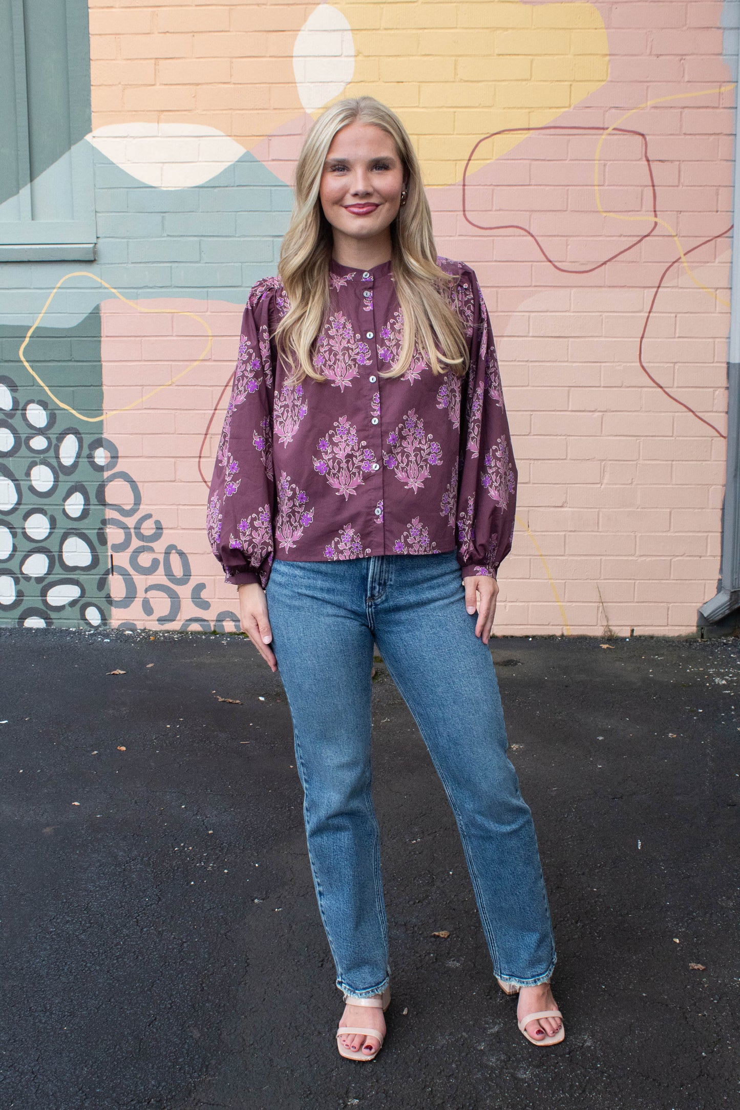  Wren Block Floral Blouse, Burgundy