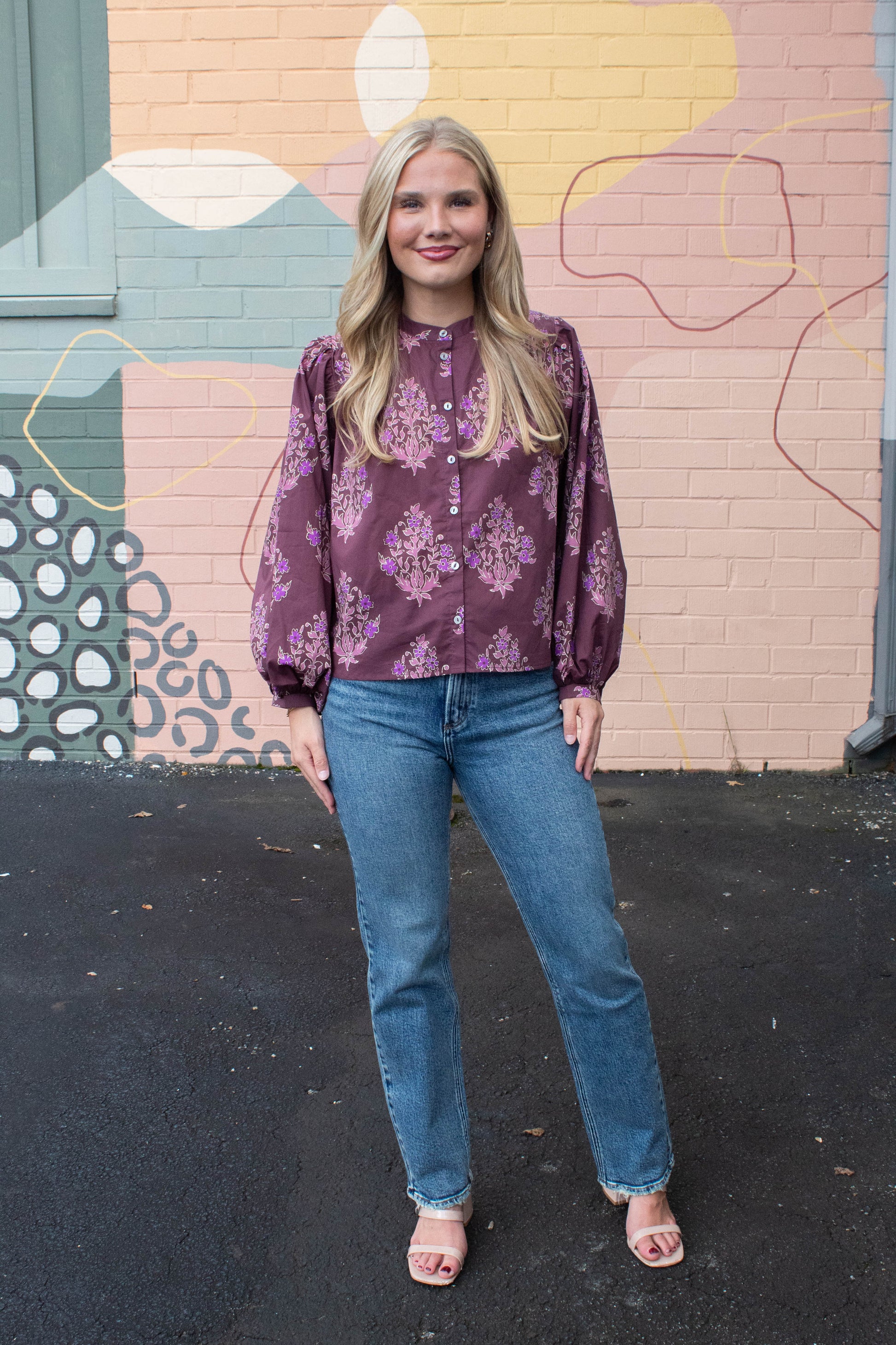  Wren Block Floral Blouse, Burgundy