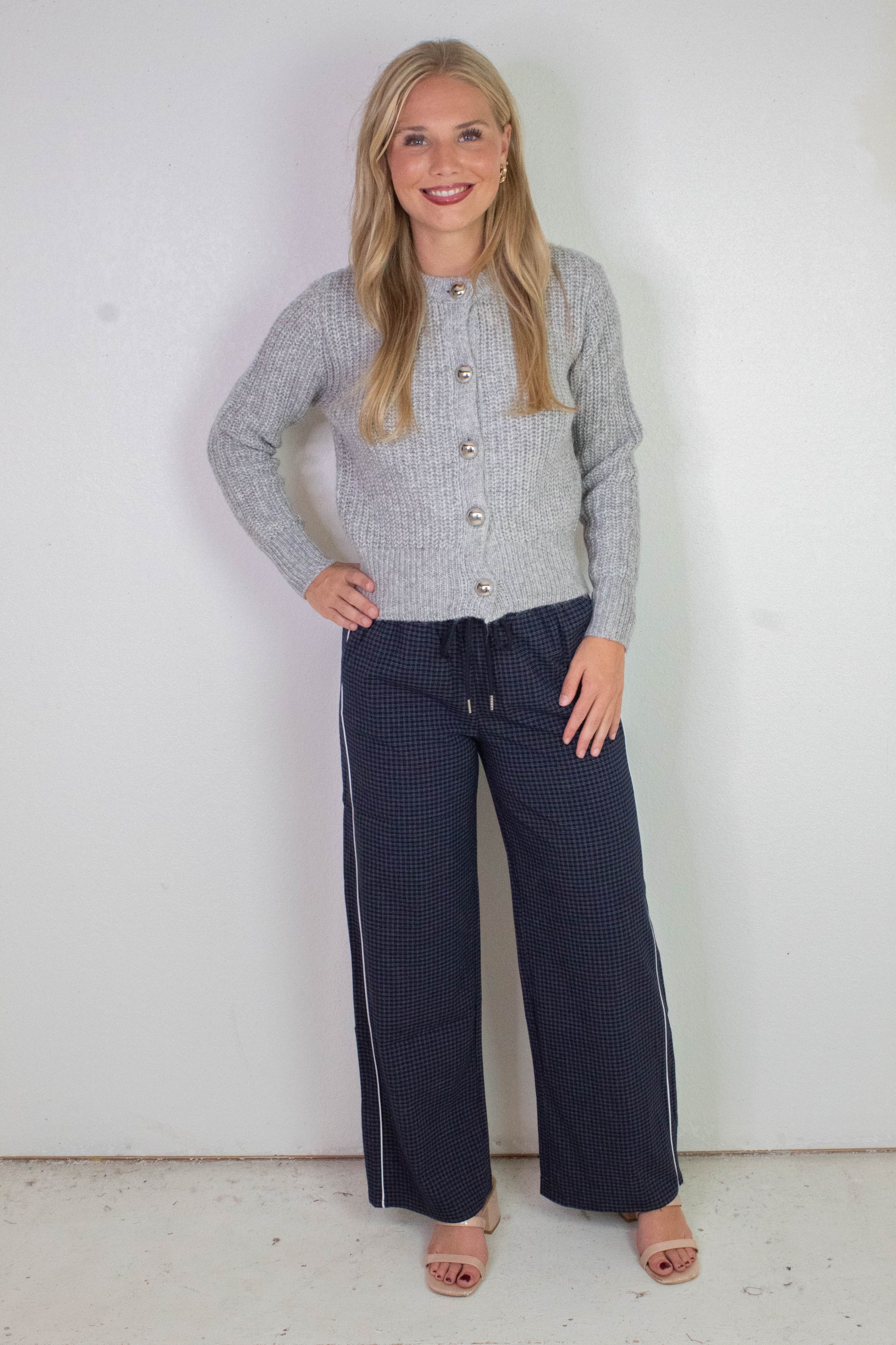  Letrice Silver Button Cardigan, Silver Grey Melange | RD Style