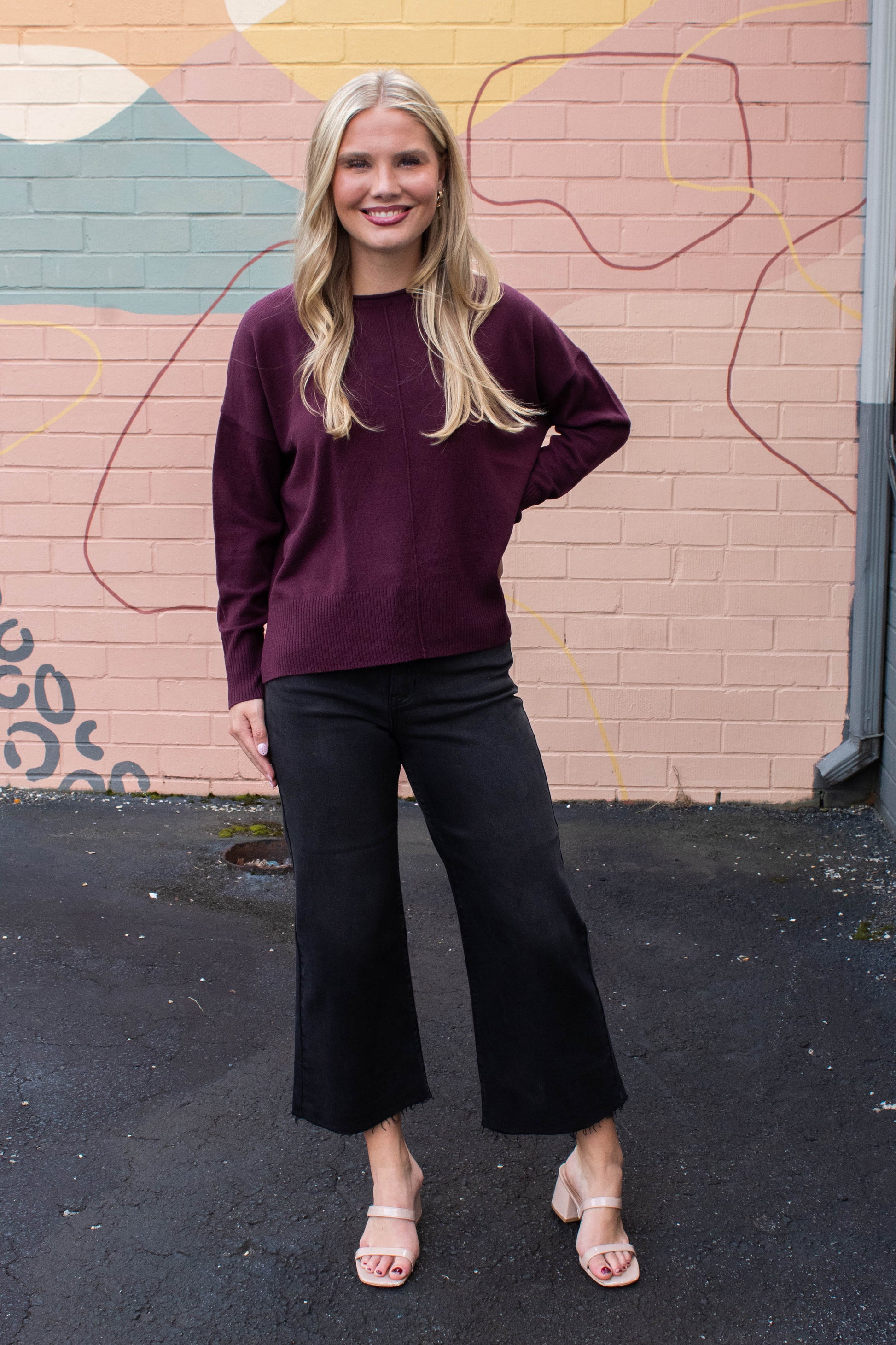  Kenzie Roll Neck Seam Front Sweater, Dark Cherry